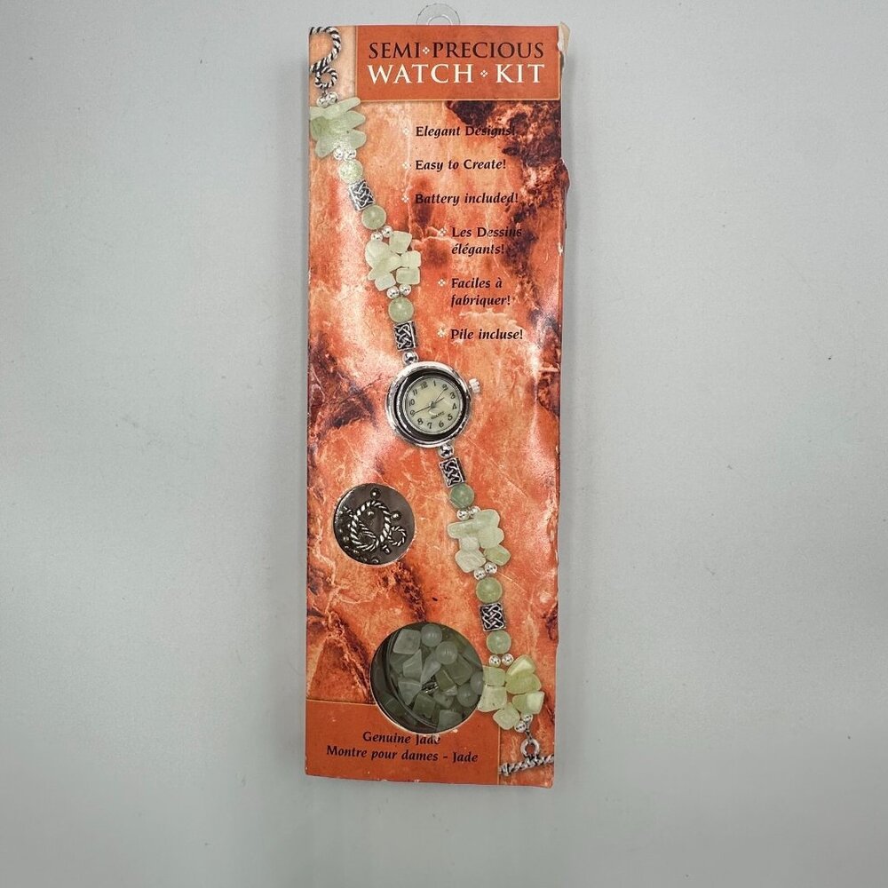 Women Watch Kit Green Jade Beads Silver Tone Band Semi Precious